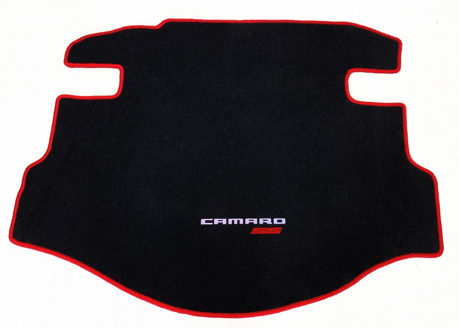 Velours Kofferraummatte für Chevrolet Camaro Coupe 2010-2015 Camaro SS weiss/rot mit Ausschnitte