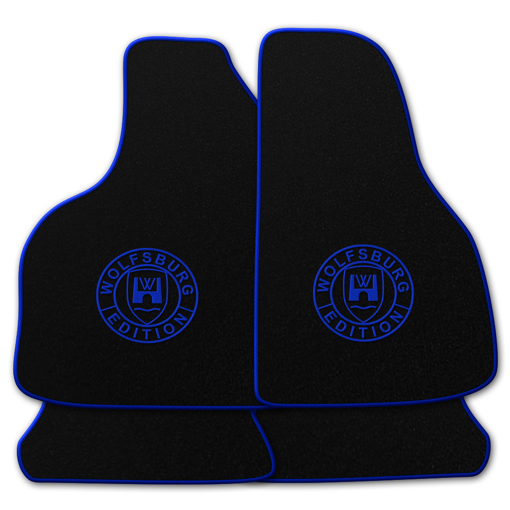 Wolfsburg Edition Matten 204 royalblau Schwarze Fußmatten mit dem Wolfsburg WOB Logo und Rand in royalblau.