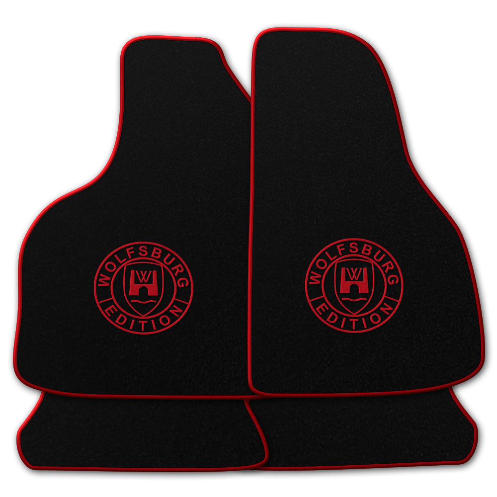 Wolfsburg Edition Matten 103 rot Schwarze Fußmatten mit dem Wolfsburg WOB Logo und Rand in rot.